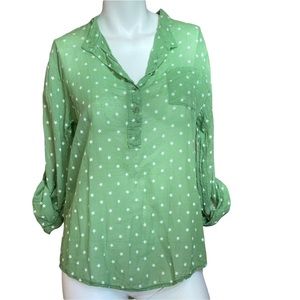Angela Mara Green White Star Popover Blouse size XS NWT